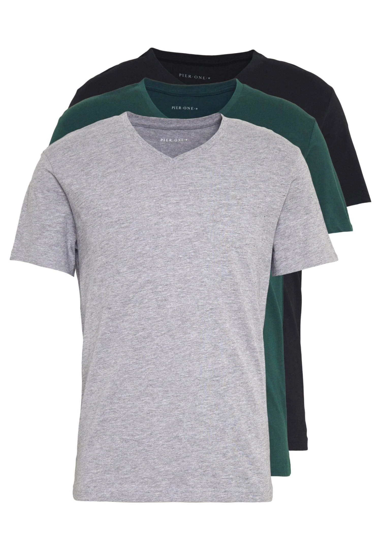 Pier One3 PACK - T-shirt - Bas - Black, Grey, Green 3 Pier One3 PACK - T-shirt - Bas - Black, Grey, Green