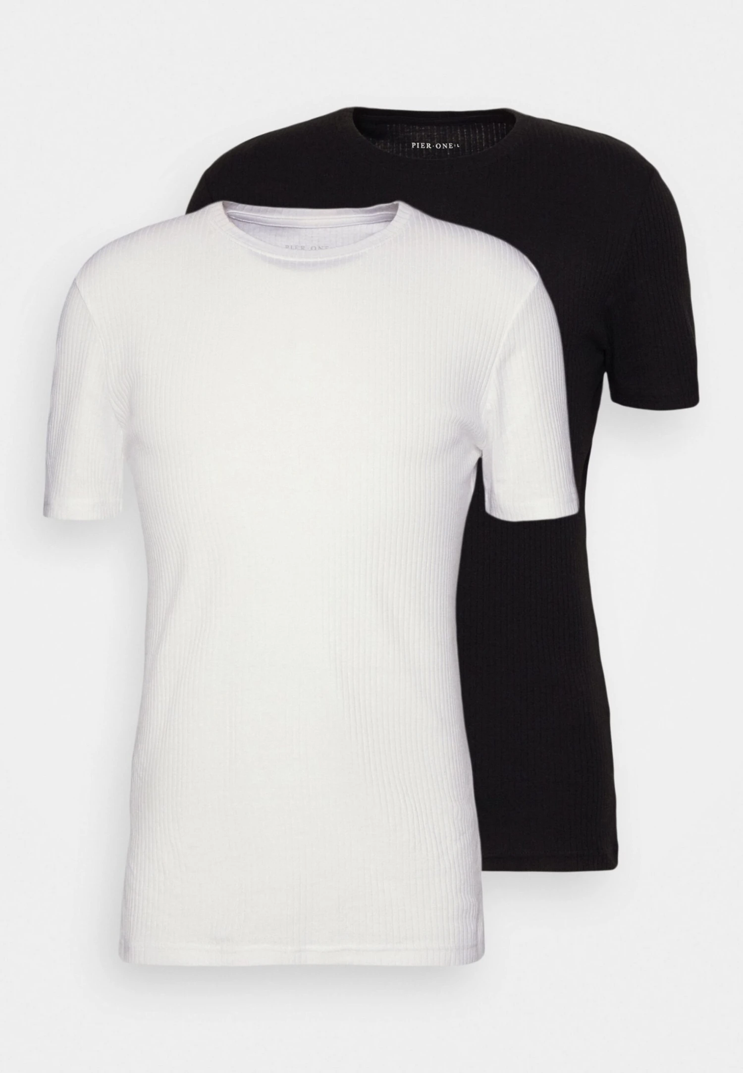 Pier OneSLIM FIT RIBBED T-SHIRT 2 PACK - T-shirt - Bas - White/black 7 Pier OneSLIM FIT RIBBED T-SHIRT 2 PACK - T-shirt - Bas - White/black - Bild 5